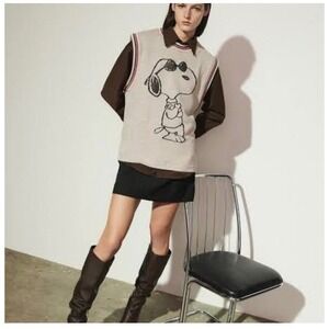Zara x Peanuts Snoopy Sweater Vest Small Gray Knit "Original Cool" Sleeveless